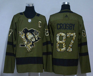 Men's Pittsburgh Penguins #87 Sidney Crosby Green Salute to Service 2017-2018 Hockey Adidas Stitched NHL Jersey