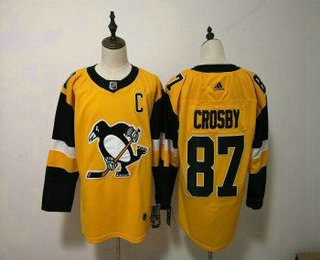 Men's Pittsburgh Penguins #87 Sidney Crosby Yellow Alternate Adidas Stitched NHL Jersey