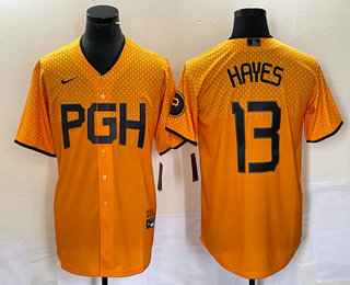 Men's Pittsburgh Pirates #13  KeBryan Hayes Gold 2023 City Connect Stitched Jersey 02