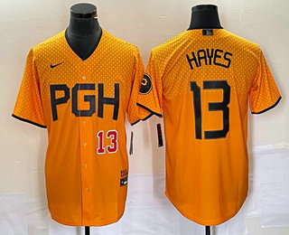 Men's Pittsburgh Pirates #13  KeBryan Hayes Number Gold 2023 City Connect Stitched Jersey 01