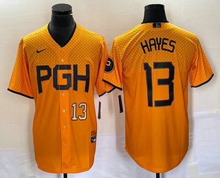 Men's Pittsburgh Pirates #13  KeBryan Hayes Number Gold 2023 City Connect Stitched Jersey 02