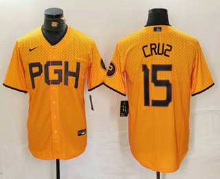 Men's Pittsburgh Pirates #15 Oneil Cruz Yellow 2023 City Connect Stitched Jersey