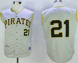 Men's Pittsburgh Pirates #21 Roberto Clemente 1962 Grey Sleeveless Mitchell & Ness Throwback Jersey