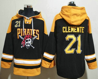 Men's Pittsburgh Pirates #21 Roberto Clemente Black Ageless Must Have Lace Up Pullover Hoodie