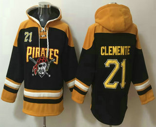 Men's Pittsburgh Pirates #21 Roberto Clemente Black Ageless Must Have Lace Up Pullover Hoodie