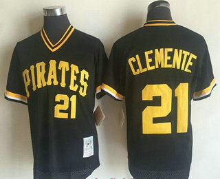 Men's Pittsburgh Pirates #21 Roberto Clemente Black Mesh Batting Practice Throwback Jersey By Mitchell & Ness