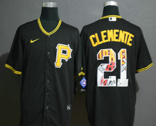 Men's Pittsburgh Pirates #21 Roberto Clemente Black Team Logo Stitched MLB Cool Base Nike Jersey