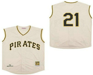 Men's Pittsburgh Pirates #21 Roberto Clemente Cream 1960 Throwback Jersey