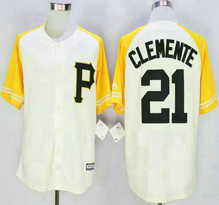 Men's Pittsburgh Pirates #21 Roberto Clemente Cream With Gold Exclusive New Cool Base Jersey