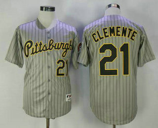 Men's Pittsburgh Pirates #21 Roberto Clemente Grey Strip 1997 Turn Back The Clock Stitched MLB Jersey