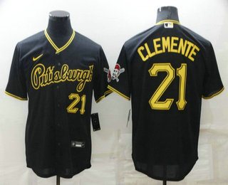 Men's Pittsburgh Pirates #21 Roberto Clemente NEW Black Stitched MLB Cool Base Nike Jersey