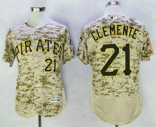 Men's Pittsburgh Pirates #21 Roberto Clemente Retired Camo Collection 2016 Flexbase Majestic Baseball Jersey