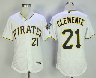 Men's Pittsburgh Pirates #21 Roberto Clemente Retired White Stitched MLB Majestic Flex Base Jersey