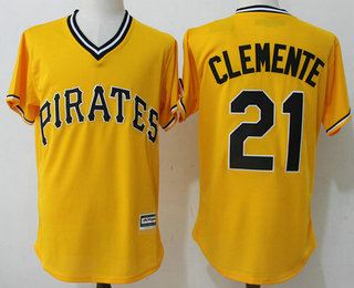 Men's Pittsburgh Pirates #21 Roberto Clemente Retired Yellow Stitched MLB Majestic Cool Base Jersey