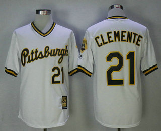 Men's Pittsburgh Pirates #21 Roberto Clemente White Button 1987 Throwback Stitched MLB Mitchell & Ness Jersey