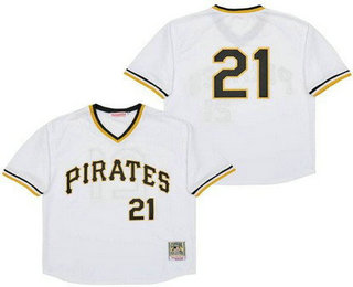 Men's Pittsburgh Pirates #21 Roberto Clemente White Throwback Jersey