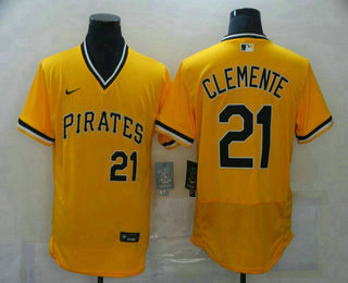 Men's Pittsburgh Pirates #21 Roberto Clemente Yellow Pullover Cooperstown Collection Stitched MLB Throwback Nike Jersey