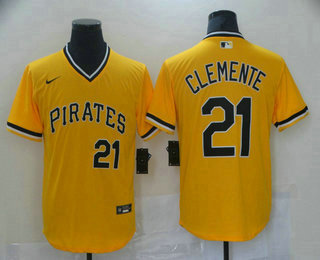 Men's Pittsburgh Pirates #21 Roberto Clemente Yellow Stitched MLB Cool Base Nike Jersey