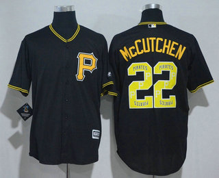 Men's Pittsburgh Pirates #22 Andrew McCutchen Black Team Logo Ornamented Stitched MLB Majestic Cool Base Jersey