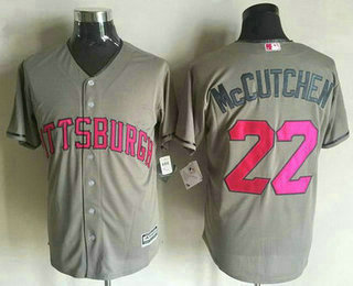 Men's Pittsburgh Pirates #22 Andrew McCutchen Gray With Pink 2016 Mother's Day Baseball Cool Base Jersey