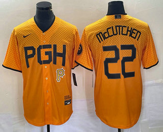 Men's Pittsburgh Pirates #22 Andrew McCutchen Number Yellow 2023 City Connect Stitched Jersey 02