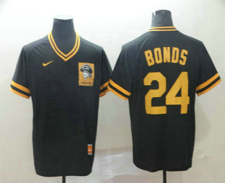 Men's Pittsburgh Pirates #24 Barry Bonds Black Nike Cooperstown Collection Legend V Neck Jersey