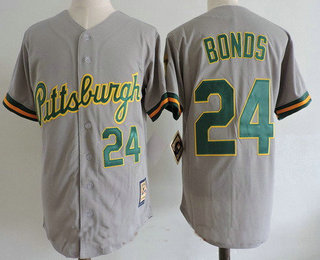 Men's Pittsburgh Pirates #24 Barry Bonds Gray with GREEN name number Stitched MLB Majestic Cooperstown Collection Jersey