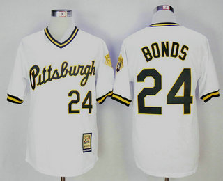 Men's Pittsburgh Pirates #24 Barry Bonds White Pullover 1987 Throwback Stitched MLB Mitchell & Ness Jersey