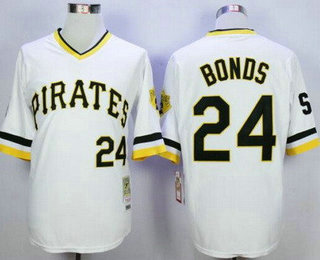 Men's Pittsburgh Pirates #24 Barry Bonds White Pullover Throwback Stitched MLB Jersey By Mitchell & Ness