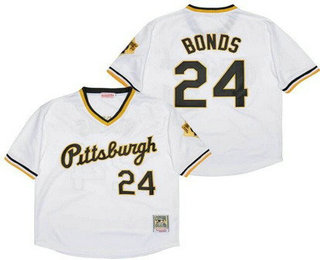 Men's Pittsburgh Pirates #24 Barry Bonds White Throwback Jersey