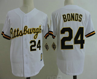 Men's Pittsburgh Pirates #24 Barry Bonds White with Black name number Stitched MLB Majestic Cooperstown Collection Jersey