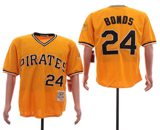 Men's Pittsburgh Pirates #24 Barry Bonds Yellow Pullover Throwback Stitched MLB Jersey By Mitchell & Ness