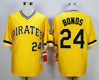 Men's Pittsburgh Pirates #24 Barry Bonds Yellow Pullover Throwback Stitched MLB Jersey By Mitchell & Ness