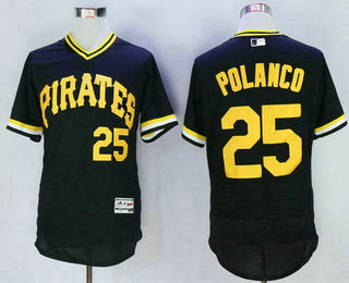 Men's Pittsburgh Pirates #25 Gregory Polanco Black Pullover 2016 Flexbase Majestic Baseball Jersey