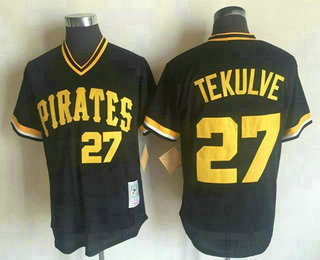 Men's Pittsburgh Pirates #27 Kent Tekulve Black Mesh Batting Practice Throwback Jersey By Mitchell & Ness