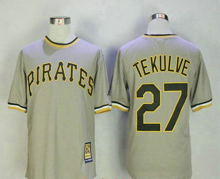 Men's Pittsburgh Pirates #27 Kent Tekulve Gray Pullover Stitched MLB Majestic Cooperstown Collection Jersey