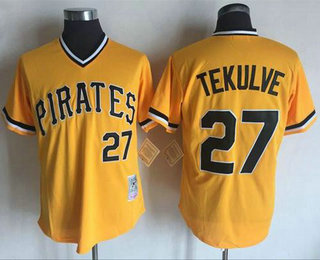 Men's Pittsburgh Pirates #27 Kent Tekulve Yellow Mitchell And Ness Throwback Stitched MLB Jersey