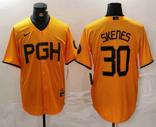 Men's Pittsburgh Pirates #30 Paul Skenes Yellow 2023 City Connect Stitched Jersey