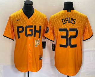Men's Pittsburgh Pirates #32 Henry Davis Gold 2023 City Connect Stitched Jersey 01