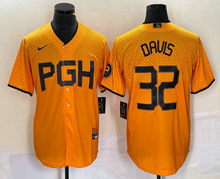 Men's Pittsburgh Pirates #32 Henry Davis Gold 2023 City Connect Stitched Jersey 02