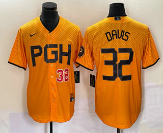 Men's Pittsburgh Pirates #32 Henry Davis Number Gold 2023 City Connect Stitched Jersey 01