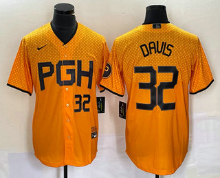 Men's Pittsburgh Pirates #32 Henry Davis Number Gold 2023 City Connect Stitched Jersey 02