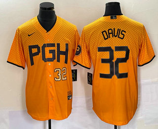 Men's Pittsburgh Pirates #32 Henry Davis Number Gold 2023 City Connect Stitched Jersey 03