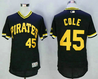 Men's Pittsburgh Pirates #45 Gerrit Cole Black Pullover 2016 Flexbase Majestic Baseball Jersey