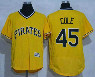 Men's Pittsburgh Pirates #45 Gerrit Cole Gold Pullover 2016 Flexbase Majestic Baseball Jersey