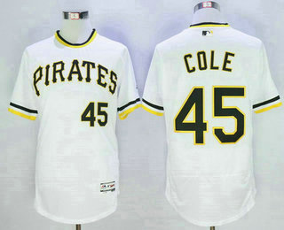 Men's Pittsburgh Pirates #45 Gerrit Cole White Pullover 2016 Flexbase Majestic Baseball Jersey