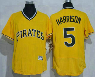 Men's Pittsburgh Pirates #5 Josh Harrison Gold Pullover 2016 Flexbase Majestic Baseball Jersey