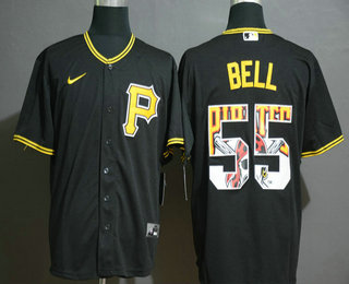 Men's Pittsburgh Pirates #55 Josh Bell Black Team Logo Stitched MLB Cool Base Nike Jersey