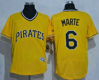 Men's Pittsburgh Pirates #6 Starling Marte Gold Pullover 2016 Flexbase Majestic Baseball Jersey