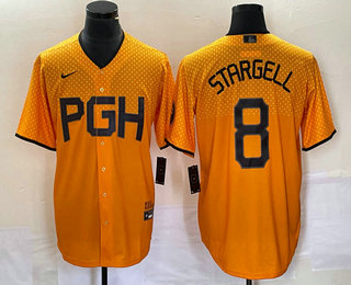 Men's Pittsburgh Pirates #8 Willie Stargell Gold 2023 City Connect Stitched Jersey 02